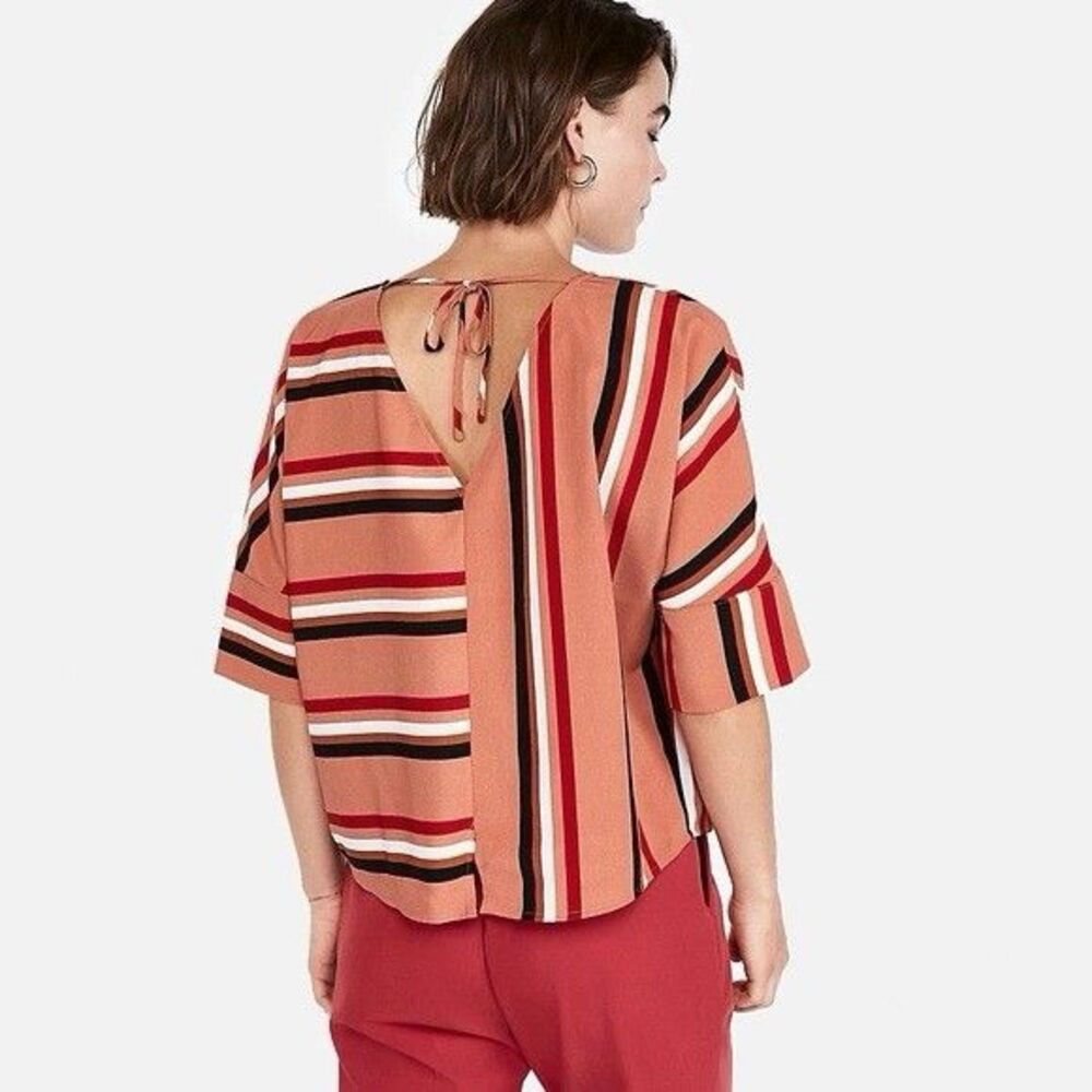 Express Women’s Medium Striped Oversized Top Terracotta Orange NWT
